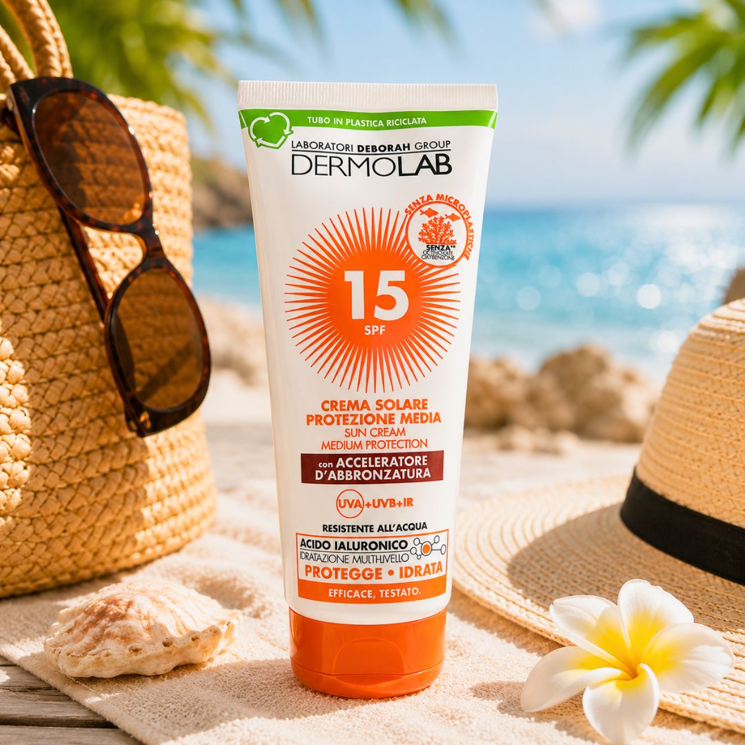 DERMOLAB CREMA SOLARE PROTEZIONE MEDIA SPF15 - Con Acceleratore D'Abbronzatura 200ml