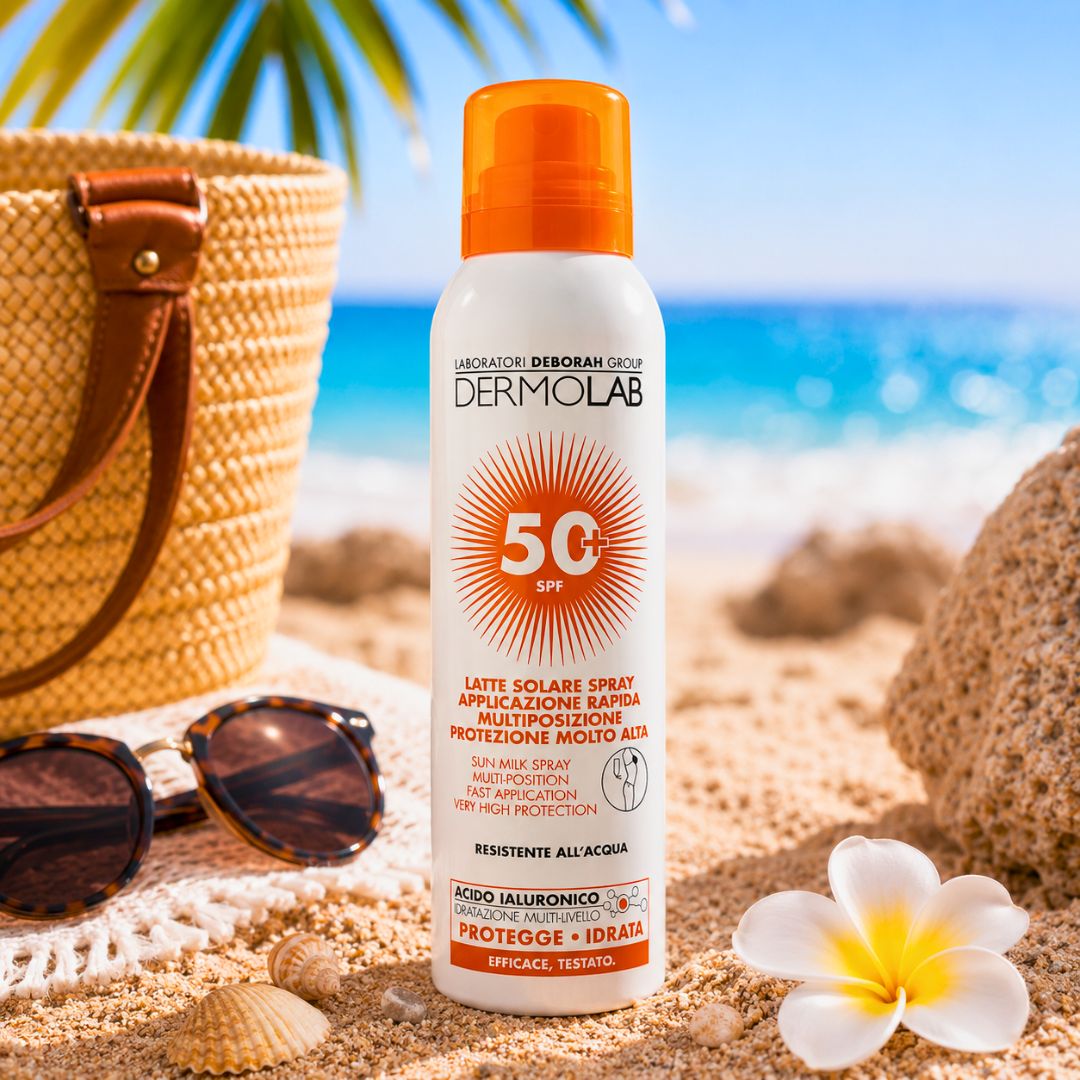 DERMOLAB LATTE SOLARE SPRAY PROTEZIONE ALTA SPF50+ - Con Acido Ialuronico, Applicazione Rapida 150ml - Liquidò