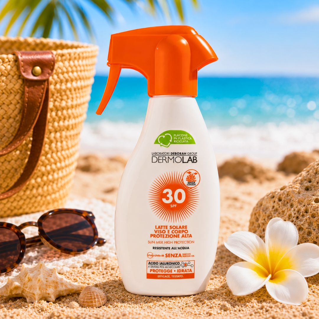 DERMOLAB TRIGGER LATTE SOLARE PROTEZIONE ALTA SPF30 - Con Acido Ialuronico, Viso E Corpo 250ml - Liquidò