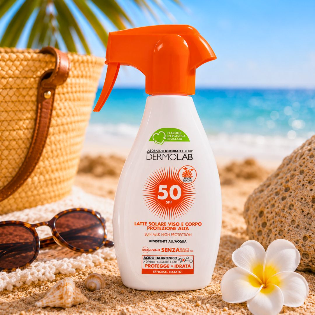 DERMOLAB TRIGGER LATTE SOLARE PROTEZIONE ALTA SPF50 - Con Acido Ialuronico, Viso E Corpo 250ml - Liquidò