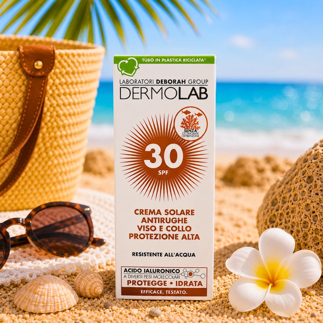 DERMOLAB CREMA SOLARE ANTIRUGHE PROTEZIONE ALTA SPF30 - Con Acido Ialuronico, Viso e Collo 50ml