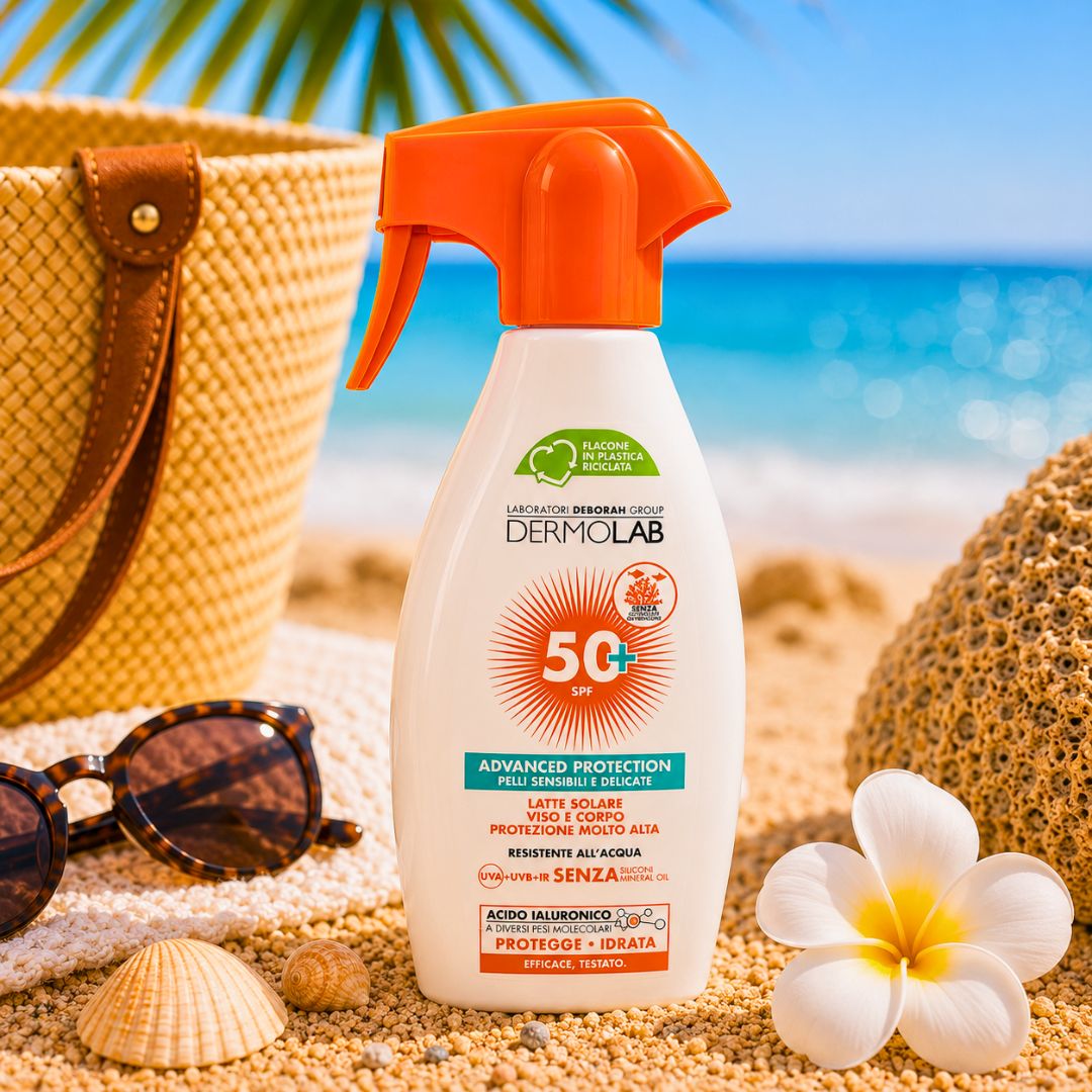 DERMOLAB ADAVANCED PROTECTION TRIGGER LATTE SOLARE PROTEZIONE ALTA SPF50+ - Con Acido Ialuronico, Viso E Corpo 250ml - Liquidò