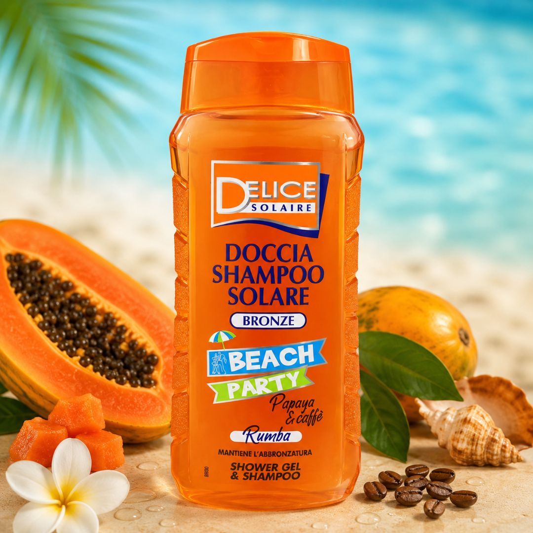 DELICE SOLAIRE BRONZE BEACH PARTY PAPAYA & CAFFÉ – Doccia Shampoo Solare Corpo & Capelli 300ml