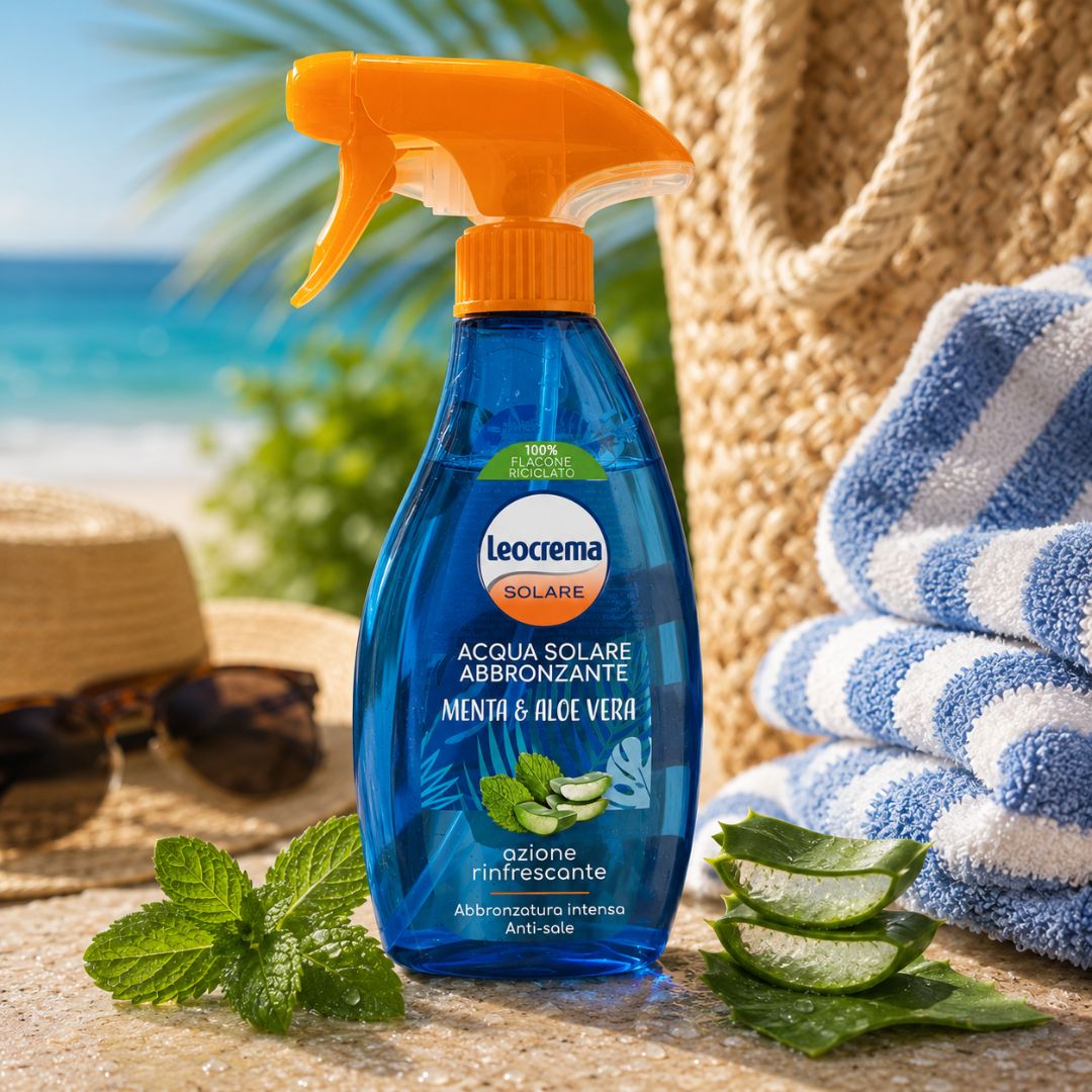 LEOCREMA ACQUA SOLARE ABBRONZANTE - Menta & Aloe Vera, Azione Rinfrescante 250ml - Liquidò