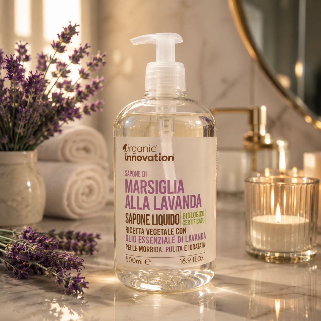 ORGANIC INNOVATION SAPONE LIQUIDO MARSIGLIA ALLA LAVANDA - Detergente Mani, Viso e Corpo 500ml