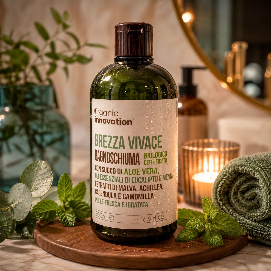 ORGANIC INNOVATION BAGNOSCHIUMA BREZZA VIVACE - Aloe Vera e Oli Essenziali Di Eucalipto e Menta 500ml