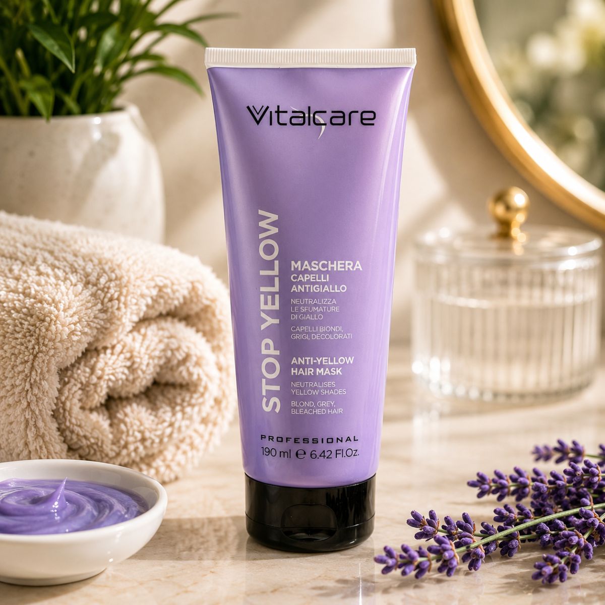 VITALCARE PROFESSIONAL STOP YELLOW MASCHERA CAPELLI ANTIGIALLO - Neutralizza Le Sfumature Di Giallo 190ml - Liquidò