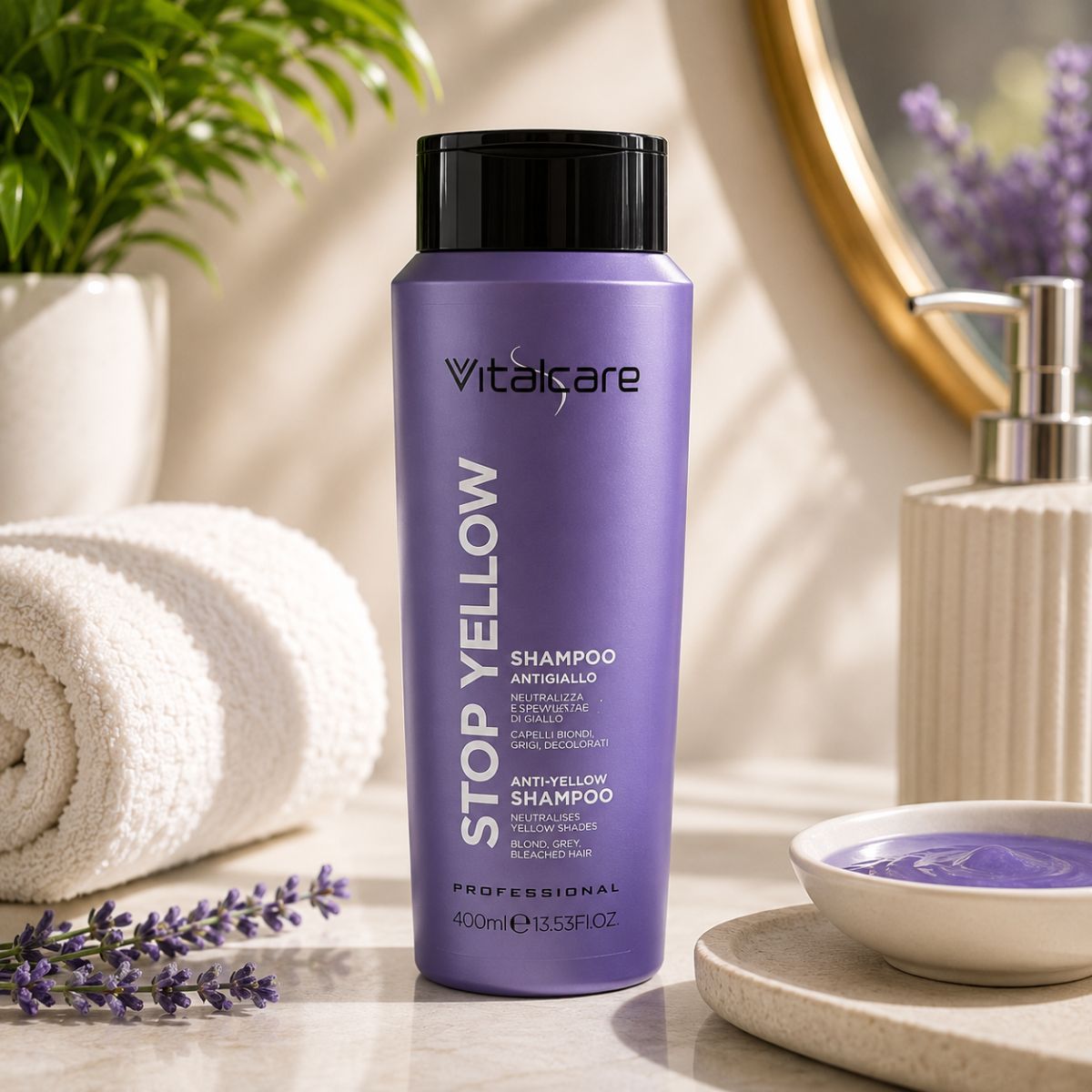 VITALCARE PROFESSIONAL STOP YELLOW SHAMPOO CAPELLI ANTIGIALLO - Neutralizza Le Sfumature Di Giallo 400ml - Liquidò