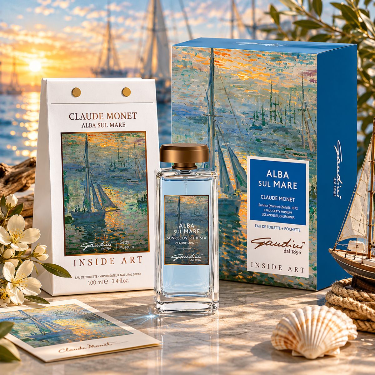 GANDINl INSIDE ART COFANETTO REGALO - Alba Sul Mare Claude Monet Eau de Toilette Unisex 100ml + Pochette