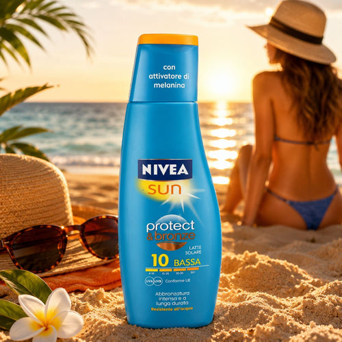NIVEA SUN PROTECT & BRONZE LATTE SOLARE SPF10 - Abbronzatura Intensa e a Lunga Durata 200ml - Liquidò