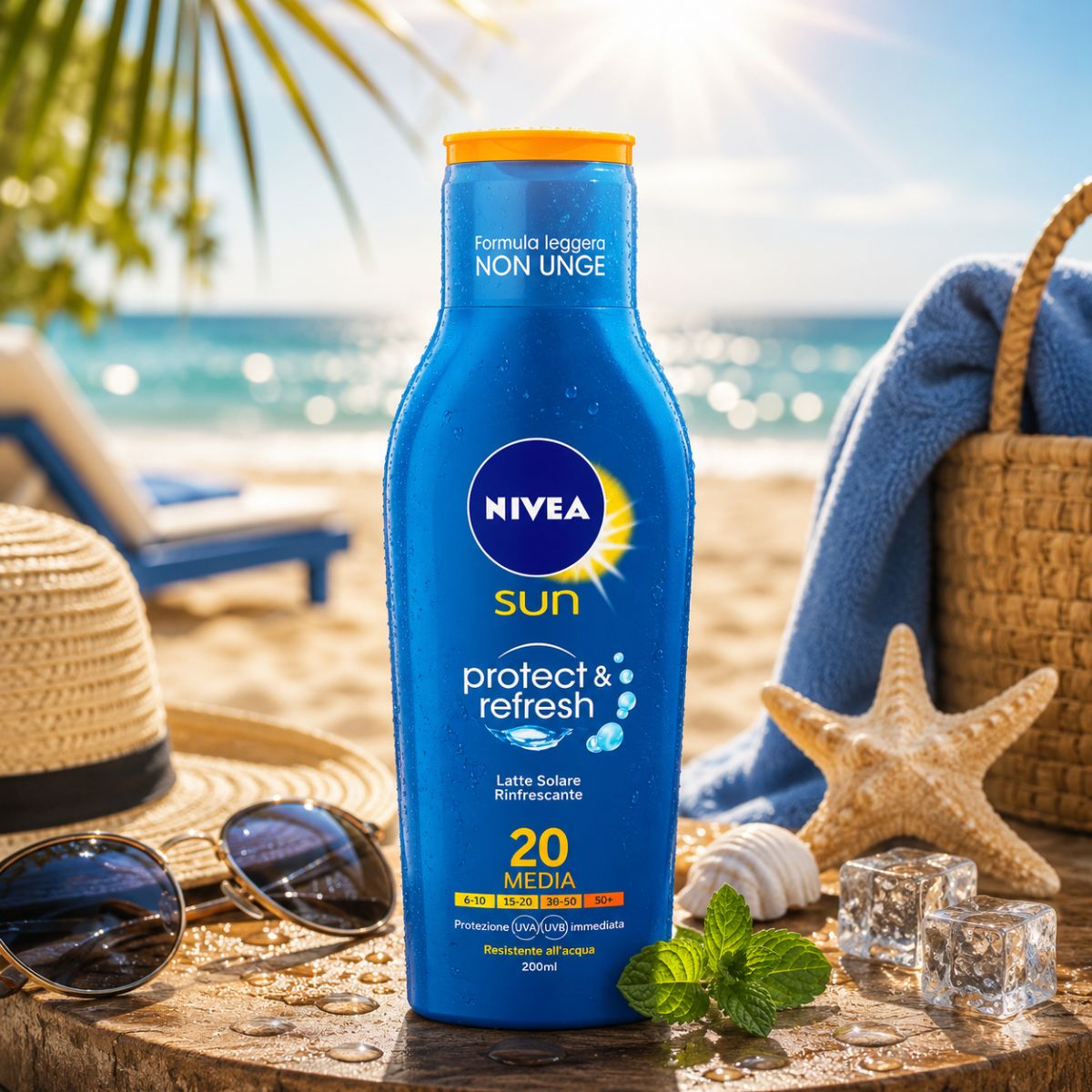 NIVEA SUN PROTECT & REFRESH LATTE SOLARE SPF20 - Rinfrescante e Resistente All'acqua 200ml - Liquidò
