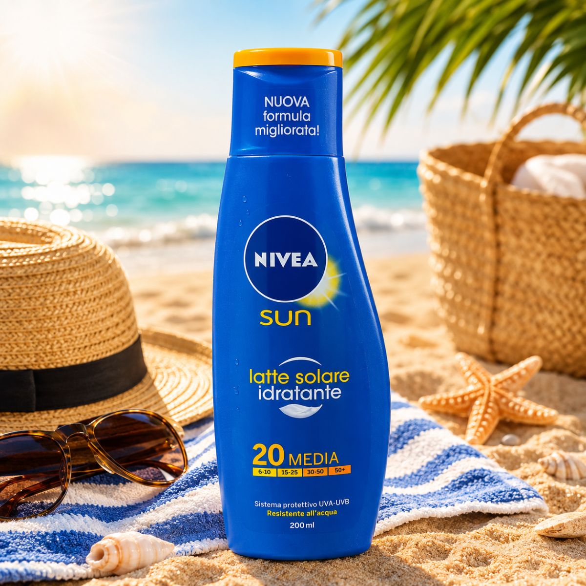 NIVEA SUN LATTE SOLARE IDRATANTE SPF20 - Rinfrescante e Resistente All'acqua 200ml