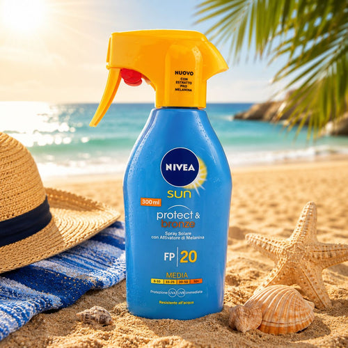 NIVEA SUN PROTECT & BRONZE SPRAY SOLARE SPF20 - Con Attivatore Di Melatonina e Resistente All'acqua 300ml - Liquidò
