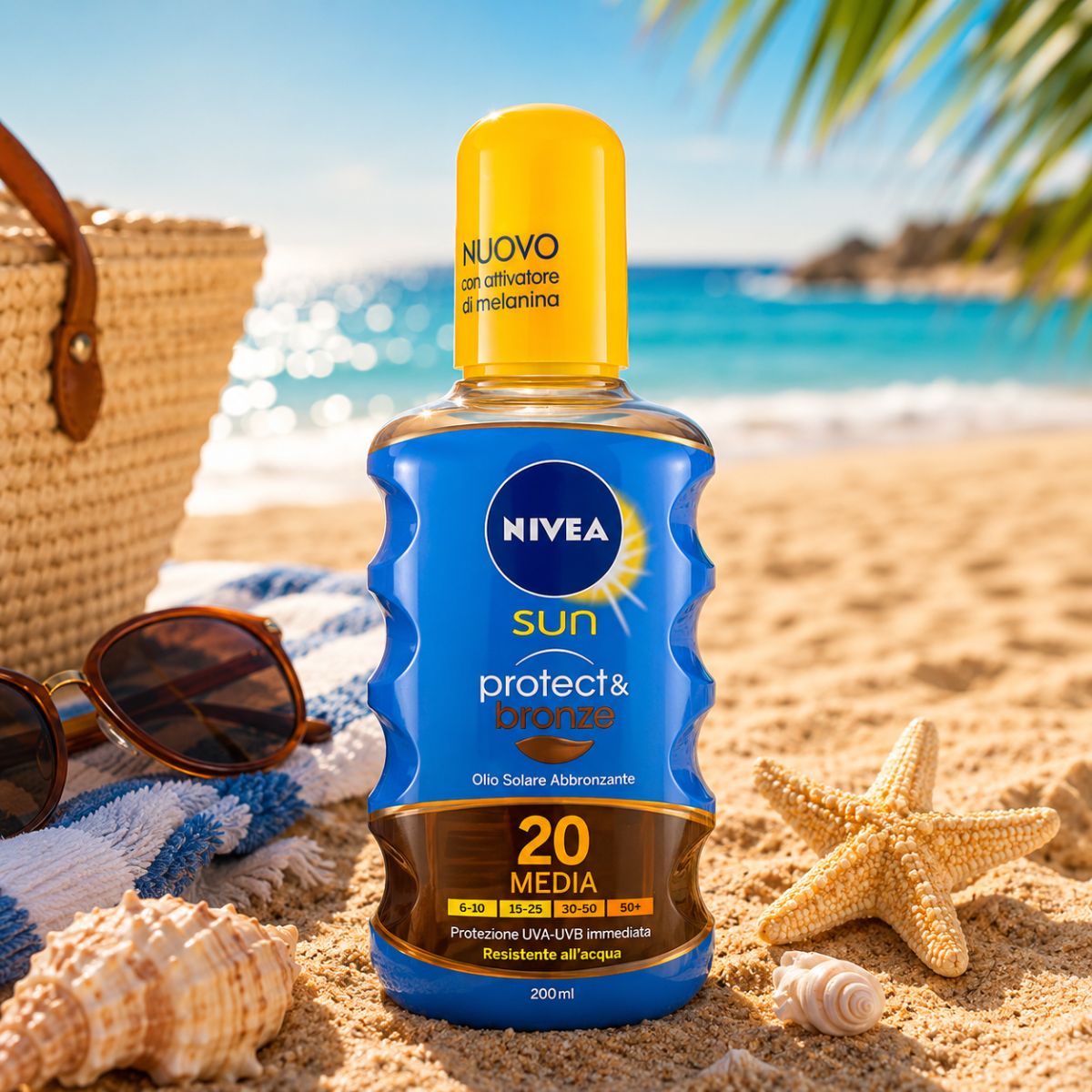 NIVEA SUN PROTECT & BRONZE SPRAY OLIO SOLARE ABBRONZANTE SPF20 - Resistente All'acqua 200ml - Liquidò