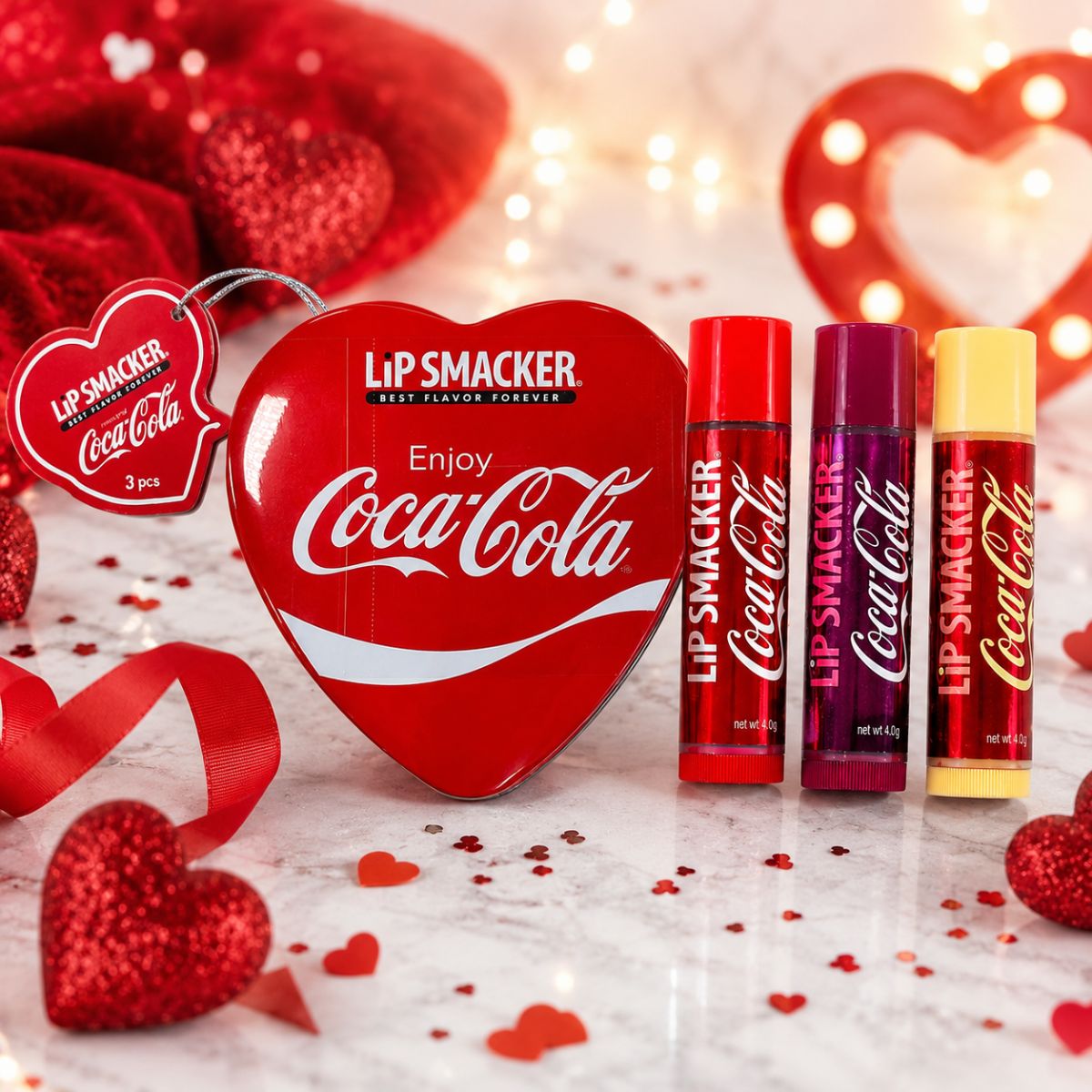 LIP SMACKER COCA COLA HEART LIP BALM SET - Cofanetto Cuore 3 Balsami Labbra 12g