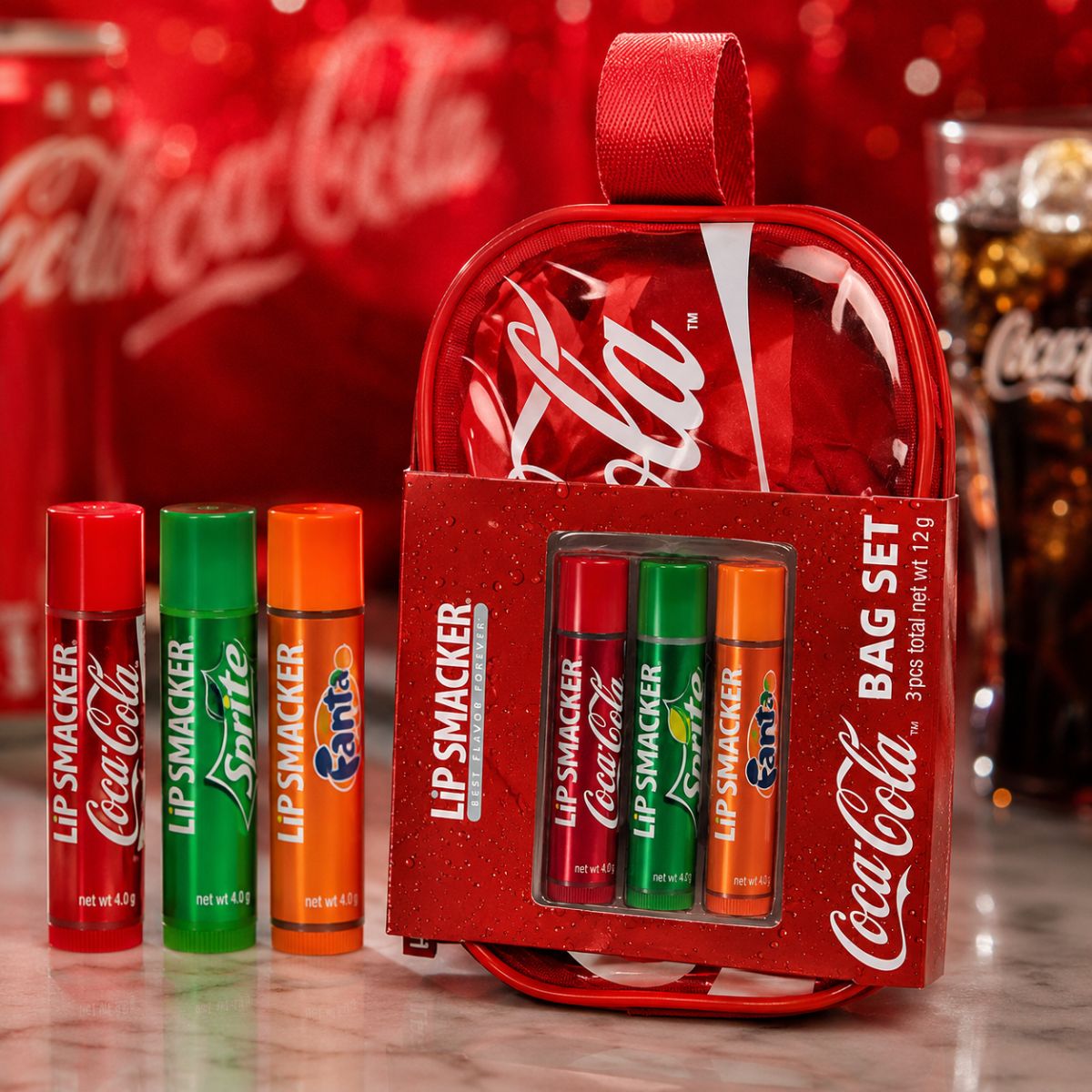 LIP SMACKER COCA COLA HANDY BAG SET - Pochette con 3 Balsami Labbra 12g