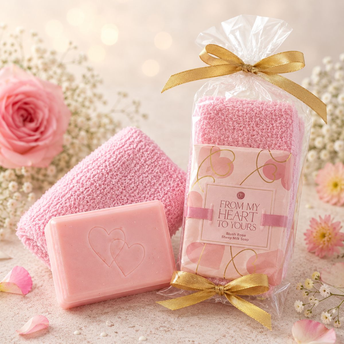 ACCENTRA FROM MY HEART TO YOURS BLUSH ROSE SHEEP MILK SOAP - Saponetta Di Latte Di Pecora 100g+ Guanto Di Spugna