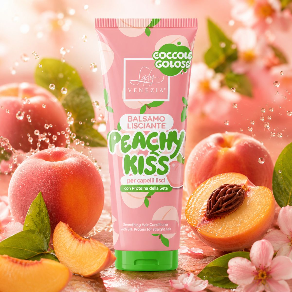 LADY VENEZIA COCCOLE GOLOSE BALSAMO LISCIANTE PEACHY KISS - Per Capelli Lisci, Con Proteina Della Seta 250ml