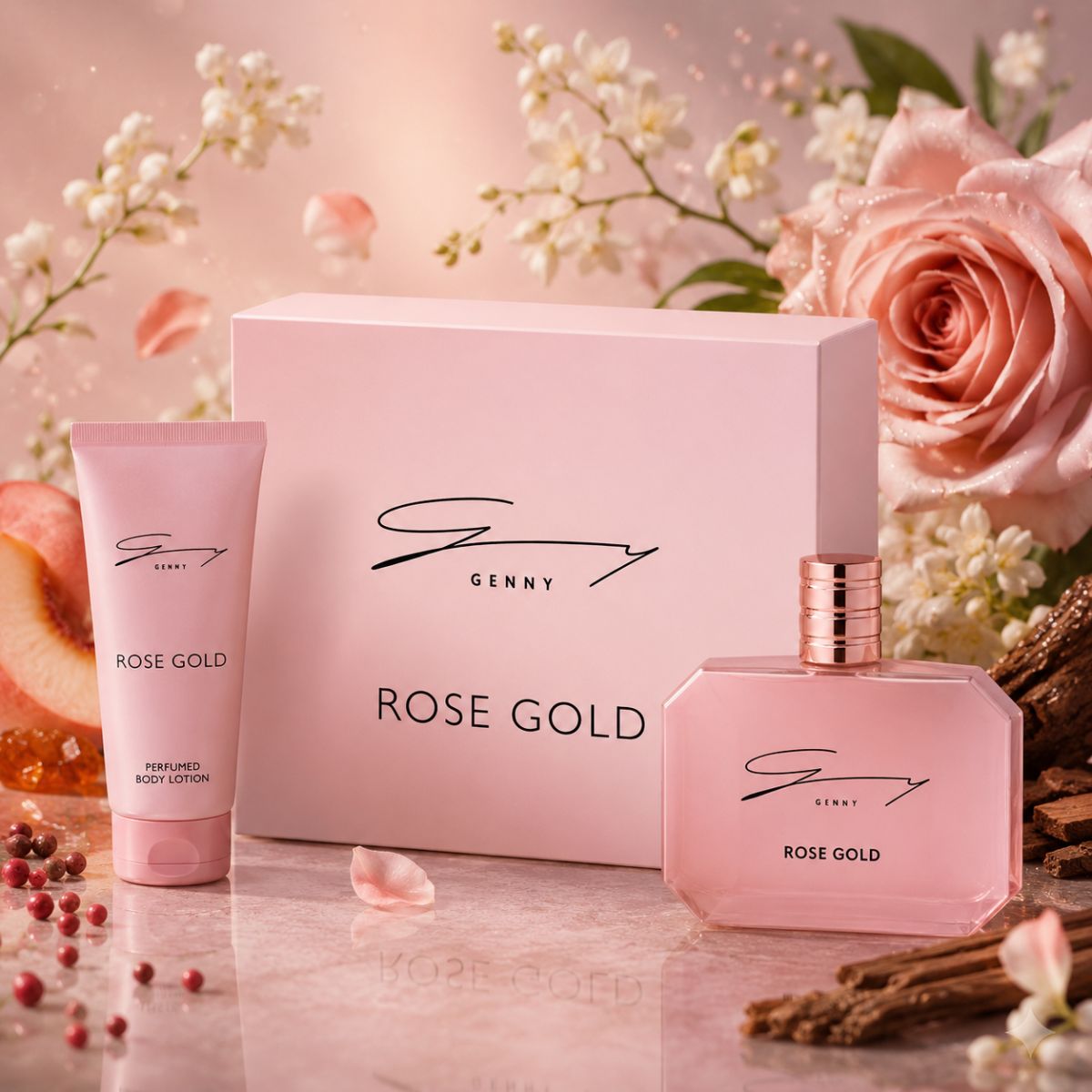 GENNY ROSE GOLD GIFT SET - Eau De Toilette 100ml + Body Lotion 100ml - Liquidò