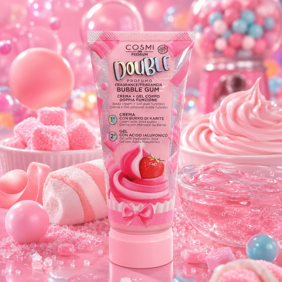 COSMI DOUBLE BUBBLE GUM - Crema + Gel Corpo, Doppia Funzione 75ml