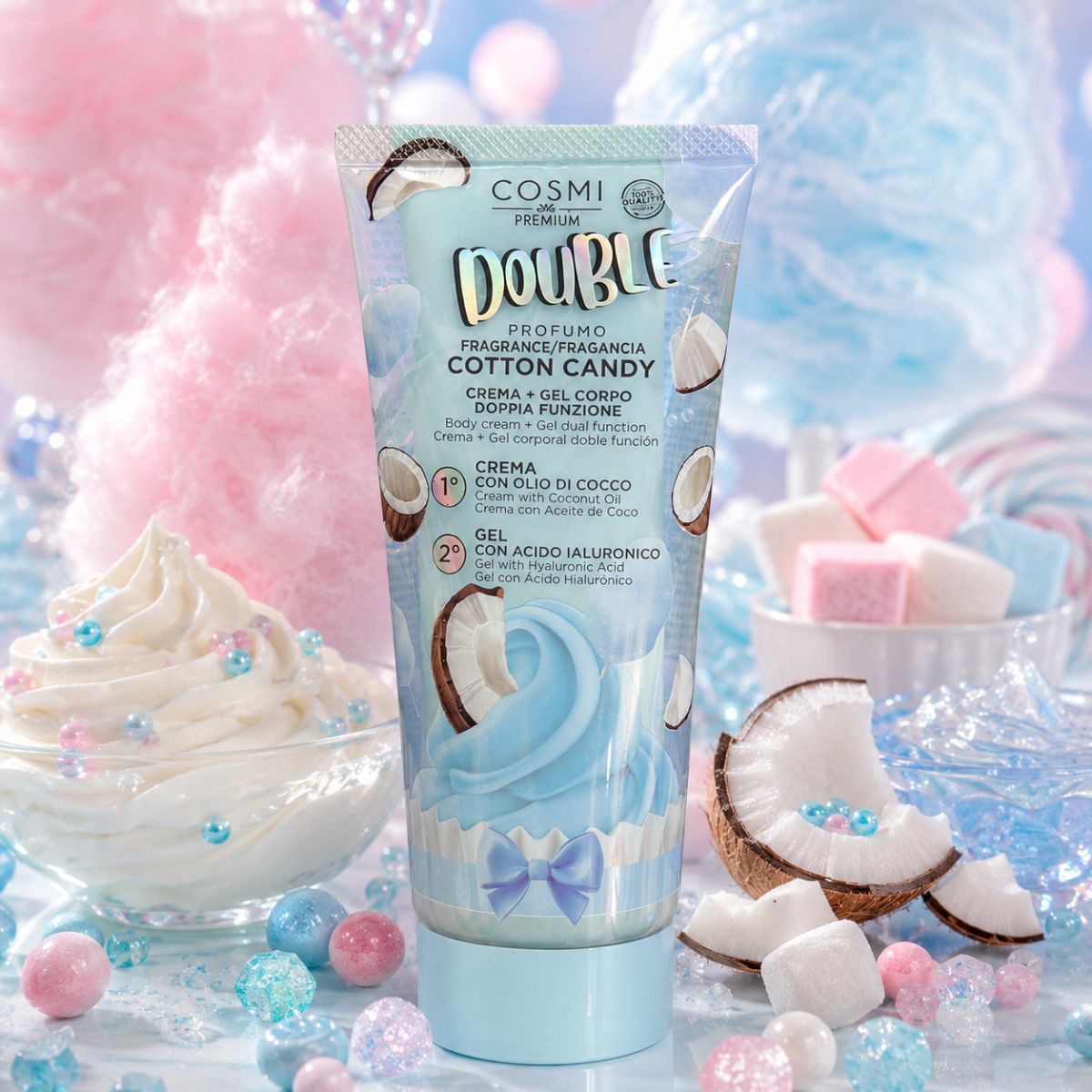 COSMI DOUBLE COTTON CANDY - Crema + Gel Corpo, Doppia Funzione 75ml