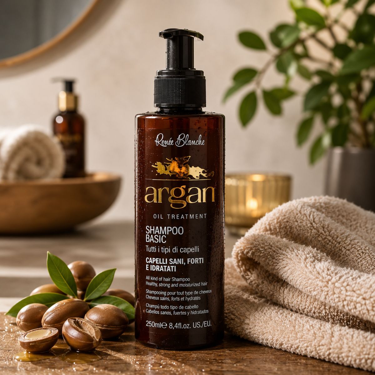 RENEE' BLANCHE ARGAN OIL TREATMENT SHAMPOO BASIC - Per Tutti i Tipi Di Capelli, Capelli Sani e Forti 250ml