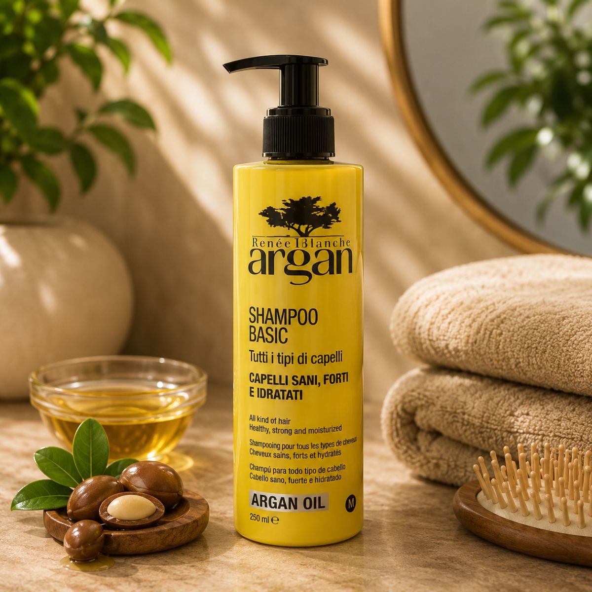 RENEE' BLANCHE ARGAN SHAMPOO BASIC TUTTI I TIPI DI CAPELLI - Capelli Sani, Forti e Idratati 250ml - Liquidò