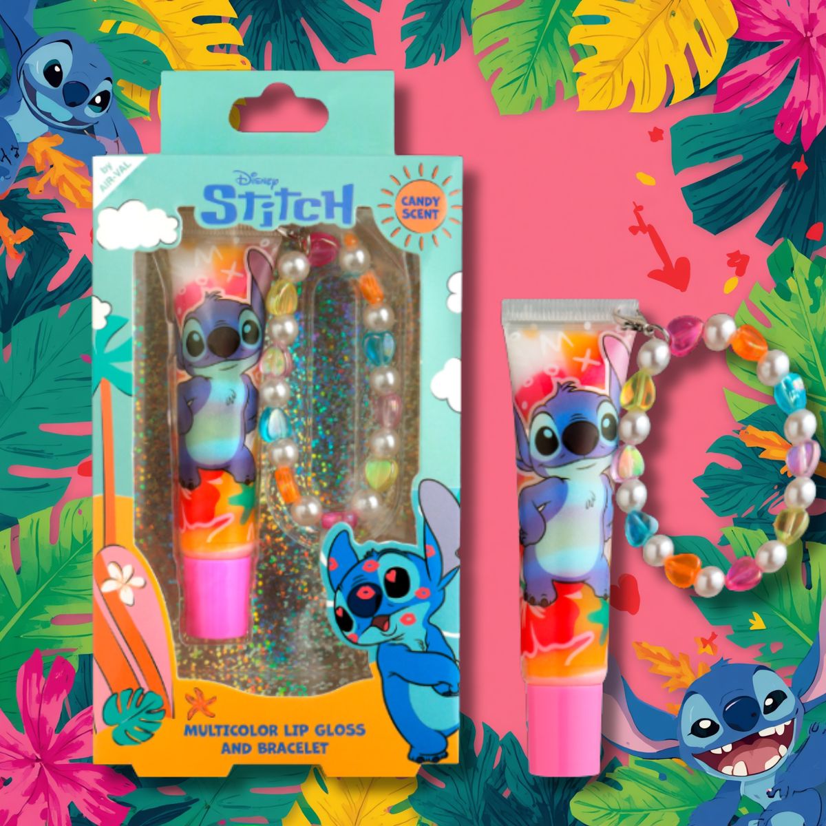 DISNEY STITCH MULTICOLOR LIP GLOSS AND BRACELET - Lip Gloss + Braccialetto Con Perline