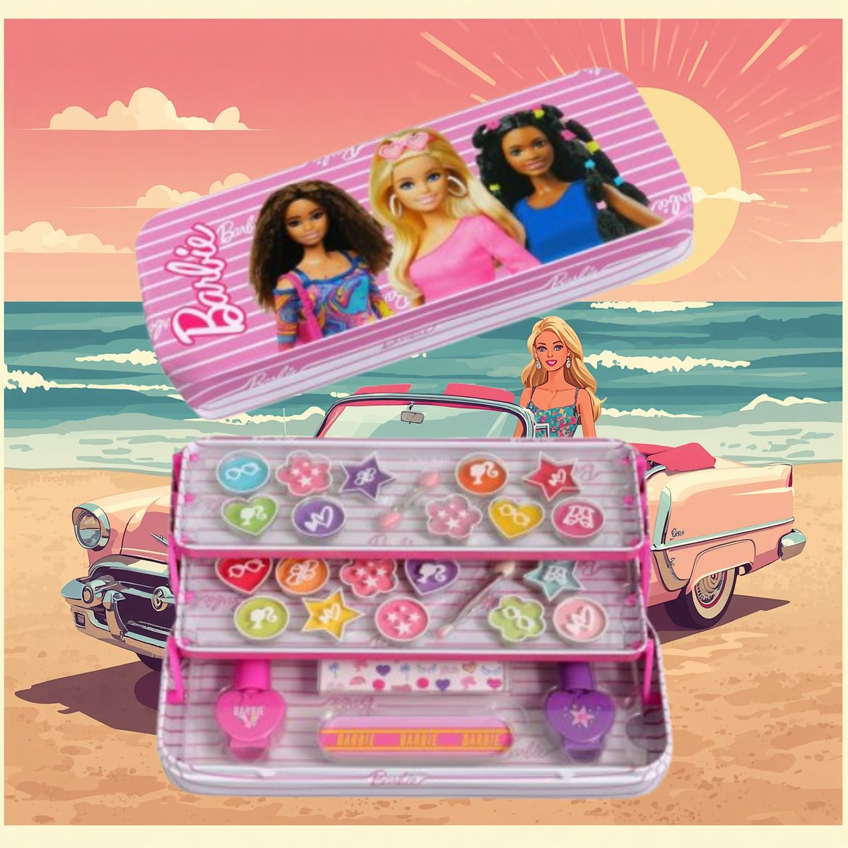 BARBIE MAKE UP TIN - 3 Vassoi Pieghevoli
