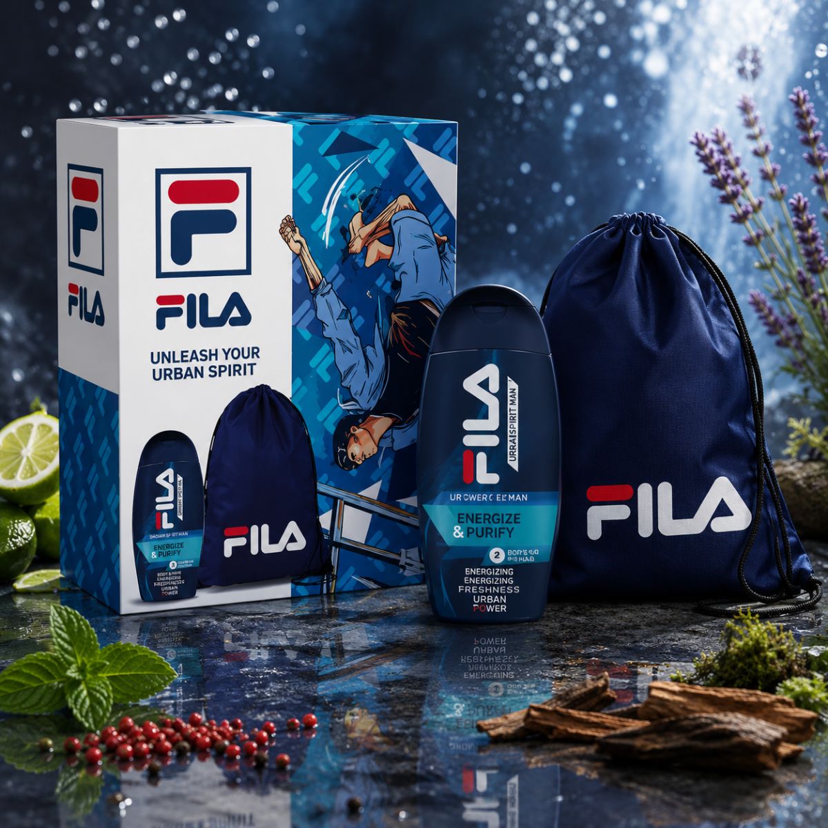 FILA COFANETTO UOMO UNLEASH YOUR URBAN SPIRIT - Shower Gel 250ml + Gym Bag Fila