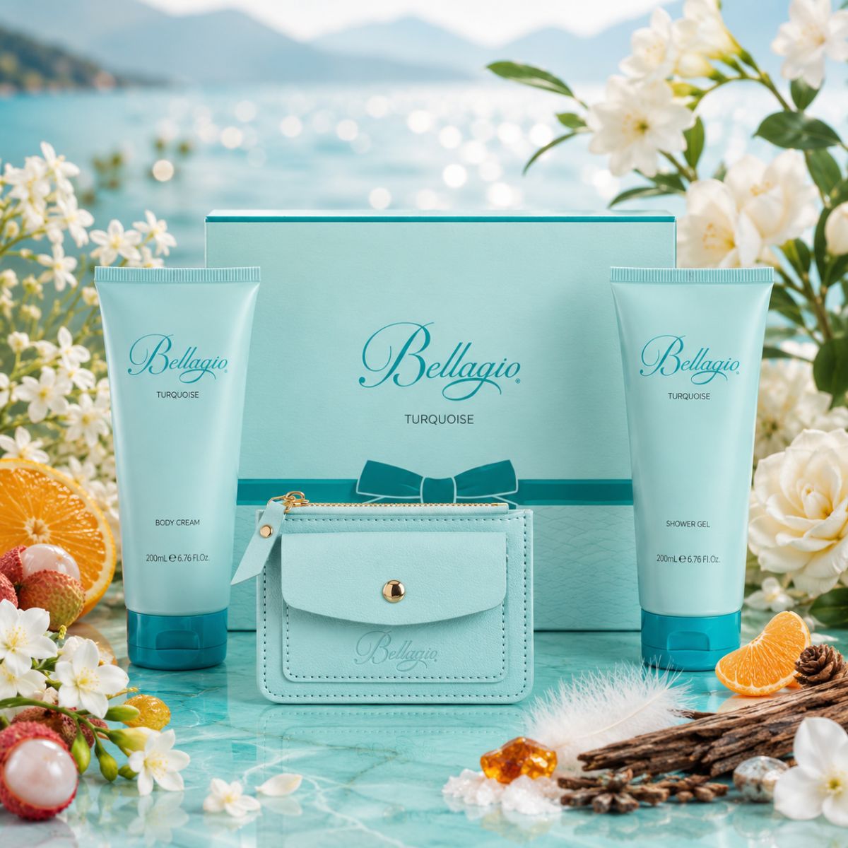 BELLAGIO TORQUOISE | Confezione Regalo - Shower Gel 200ml + Body Lotion 200ml + Portamonete