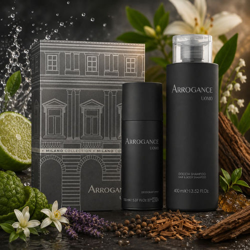 ARROGANCE UOMO MILANO COLLECTION COFANETTO - Hair Body Shampoo 400ml + Deodorante Spray 150ml - Liquidò