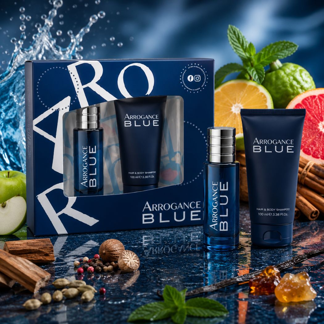 ARROGANCE BLU UOMO COFANETTO -Eau de Toilette 30ml + Hair Body Shampoo 100ml