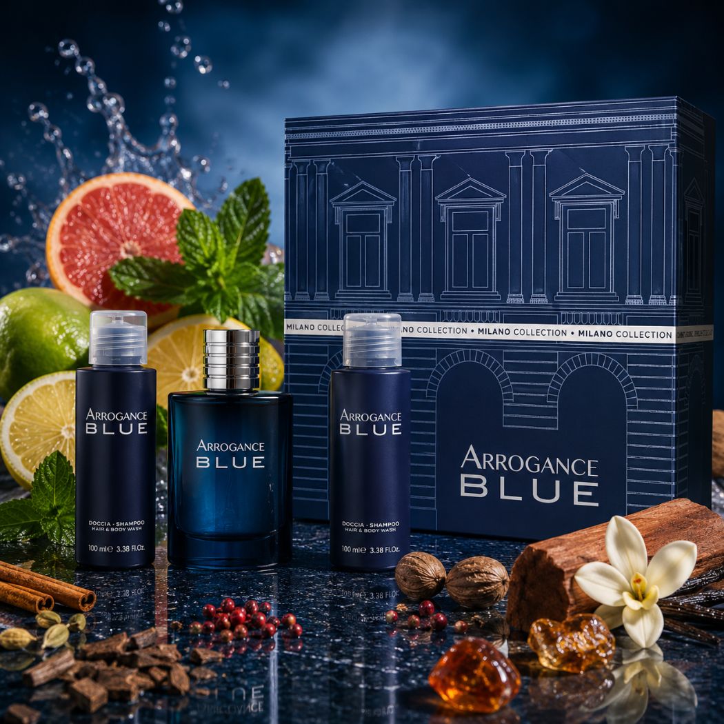 ARROGANCE BLU UOMO MILANO COLLECTION COFANETTO -Eau de Toilette 50 ml + 2 Hair Body Shampoo 100 ml