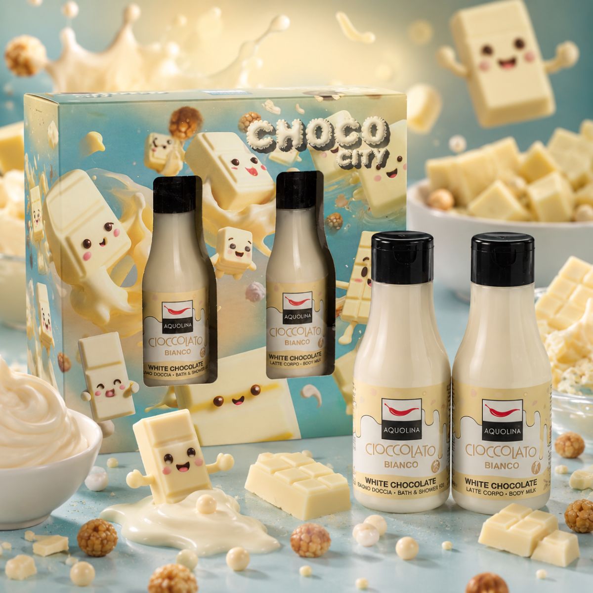 AQUOLINA CIOCCOLATO BIANCO - Cofanetto Choco City | Bagno Doccia 125ml + Latte Corpo 125ml - Liquidò