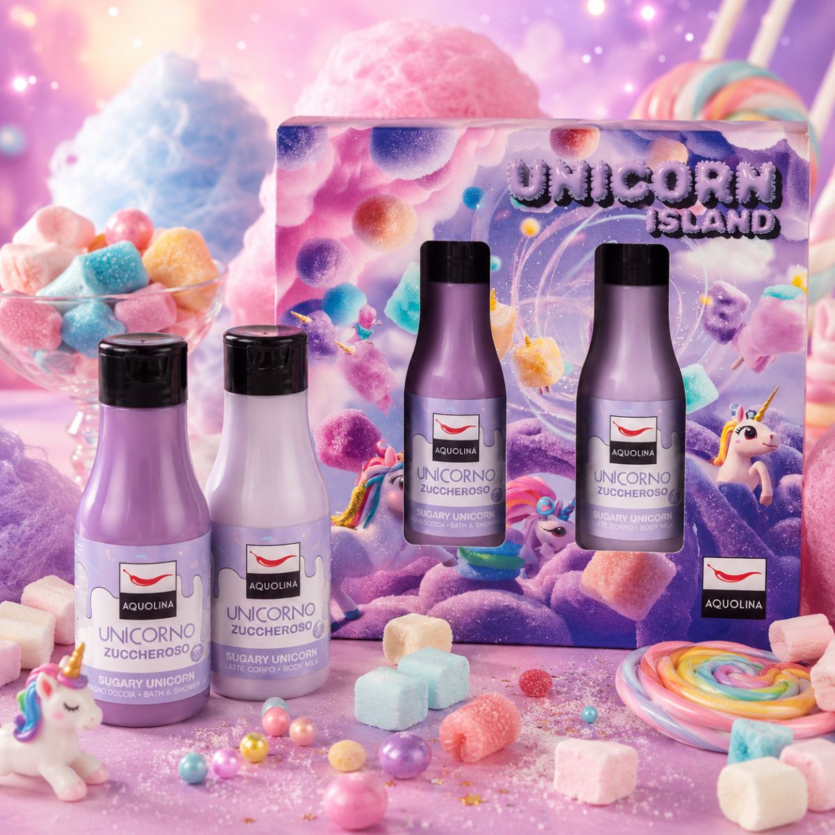 AQUOLINA UNICORNO ZUCCHEROSO - Cofanetto Unicorn Island | Bagno Doccia 125ml + Latte Corpo 125ml - Liquidò
