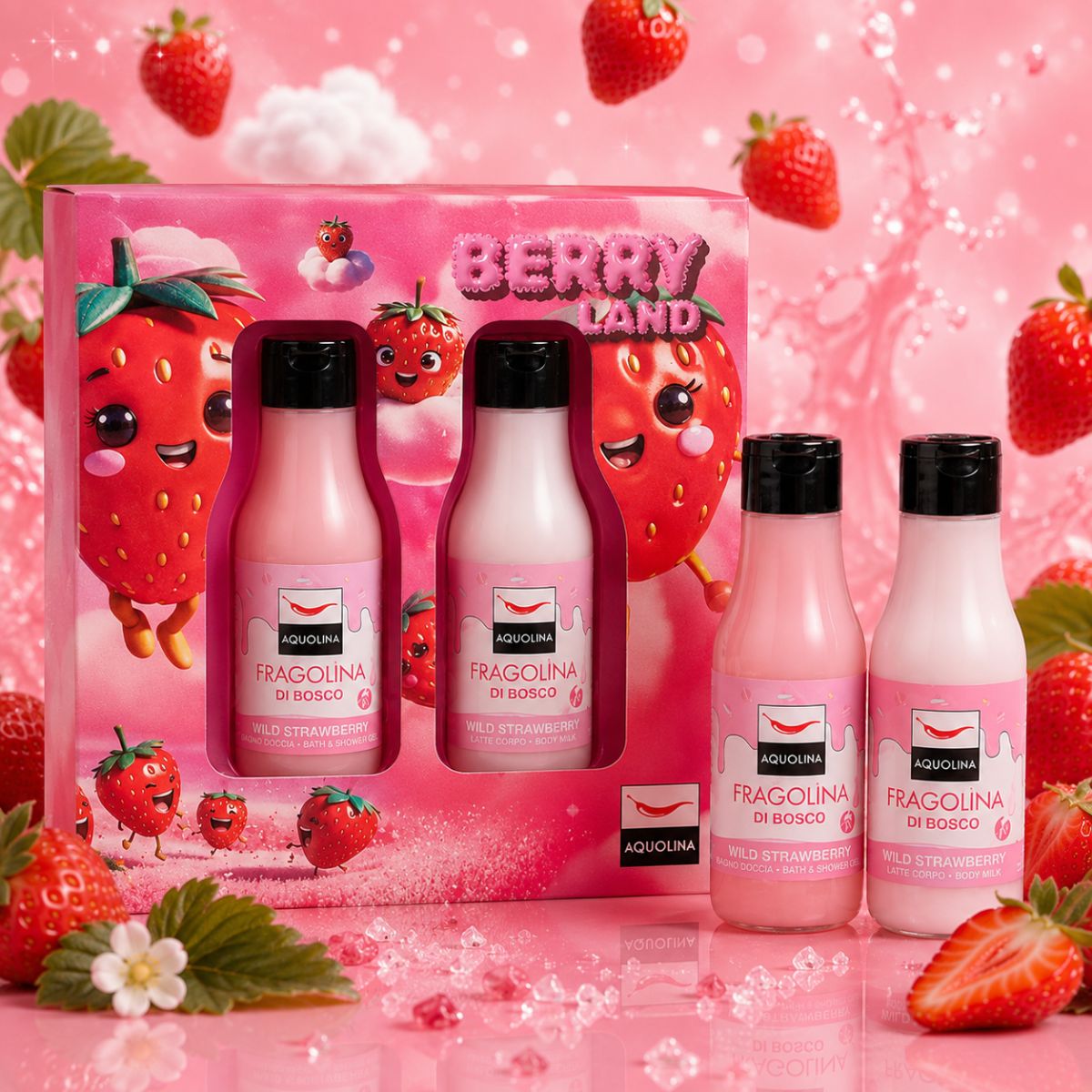 AQUOLINA FRAGOLINA DI BOSCO - Cofanetto Berry Land | Bagno Doccia 125ml + Latte Corpo 125ml - Liquidò