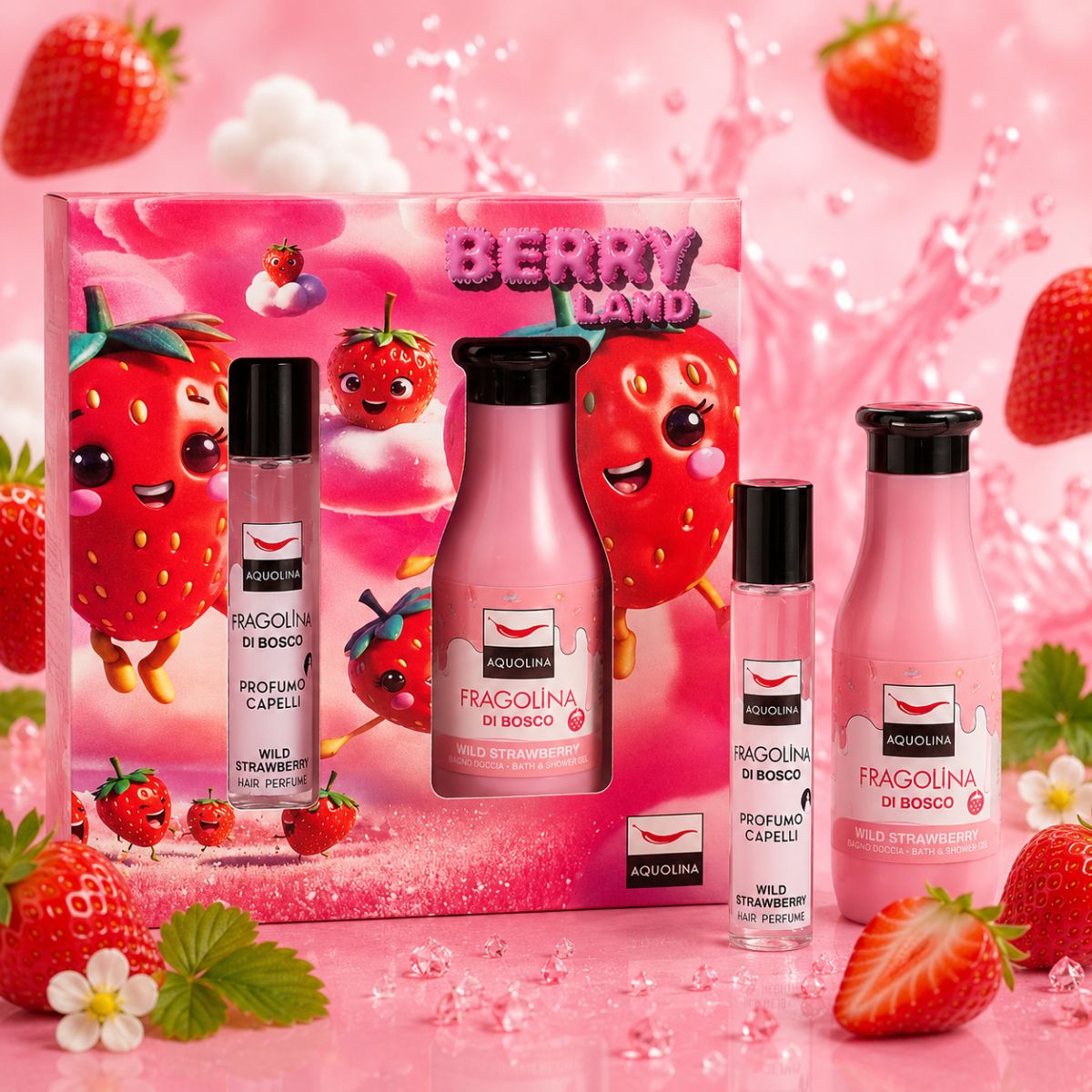 AQUOLINA FRAGOLINA DI BOSCO - Cofanetto Berry Land | Profumo Capelli 100ml + Bagno Doccia 250ml - Liquidò