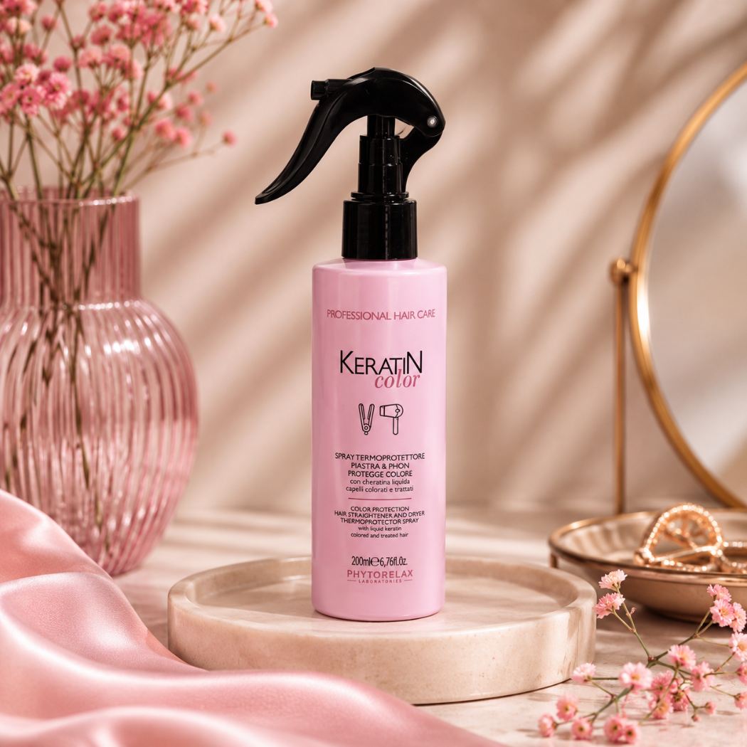 PHYTORELAX - SPRAY TERMOPROTETTORE PIASTRA & PHON PROTEGGI COLORE -KeratinColor-SprayTermoprotettore-200ml Con cheratina liquida Capelli colorati e trattati - Liquidò