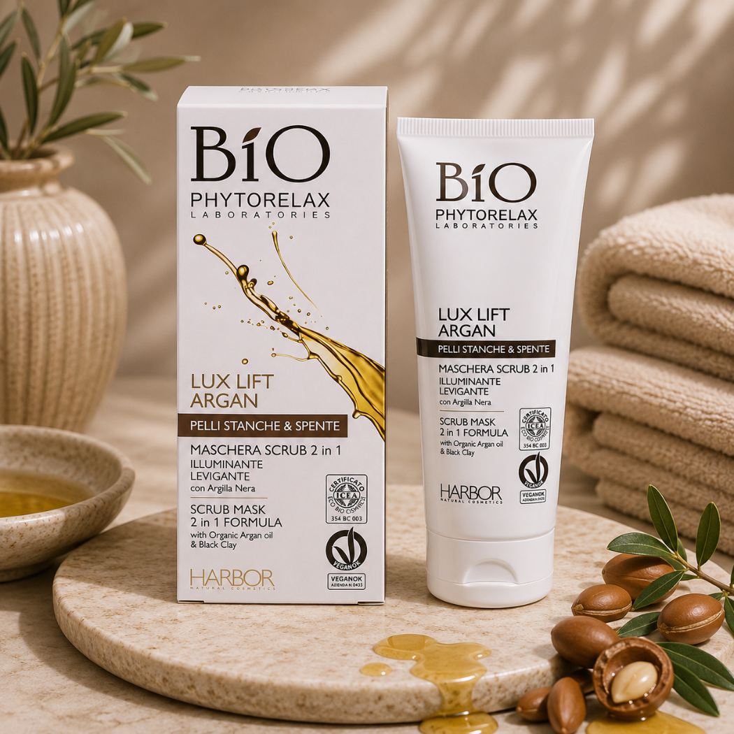 PHYTORELAX -MASCHERA SCRUB 2 IN 1 ILLUMINANTE LEVIGANTE con Argilla Nera - Liquidò