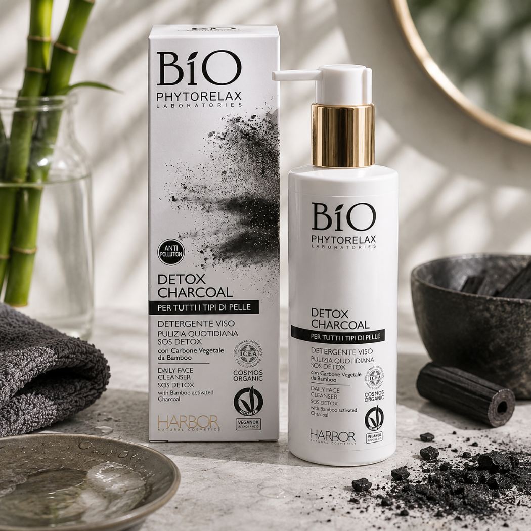 PHYTORELAX - DETERGENTE VISO PULIZIA QUOTIDIANA SOS DETOX con Carbone Vegetale da Bamboo - Liquidò
