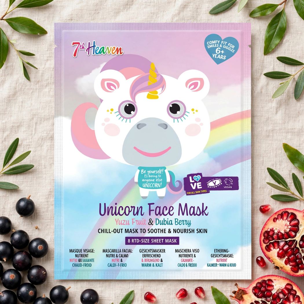 7TH HEAVEN UNICORN FACE MASK - Maschera Viso in Tessuto Açai & Melograno - Liquidò