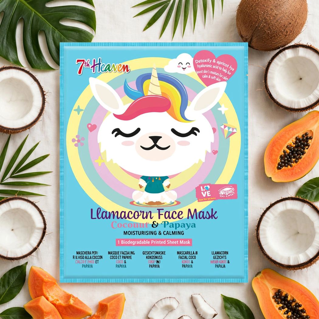 7TH HEAVEN LAMACORN FACE MASK - Maschera Viso in Tessuto Cocco & Papaya - Liquidò