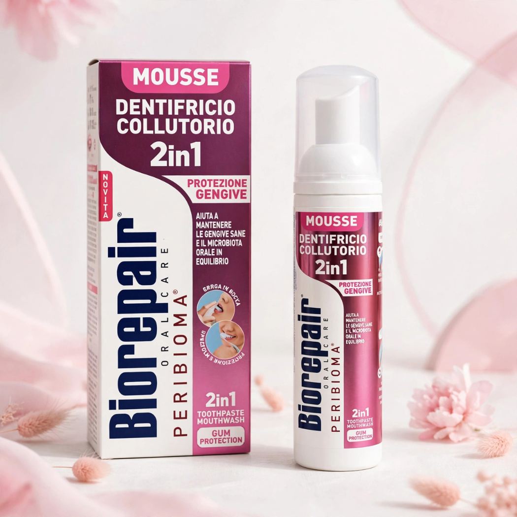 BIOREPAIR PERIBIOMA MOUSSE DENTIFRICIO COLLUTTORIO 2in1 - Protezione Gengive 75ml