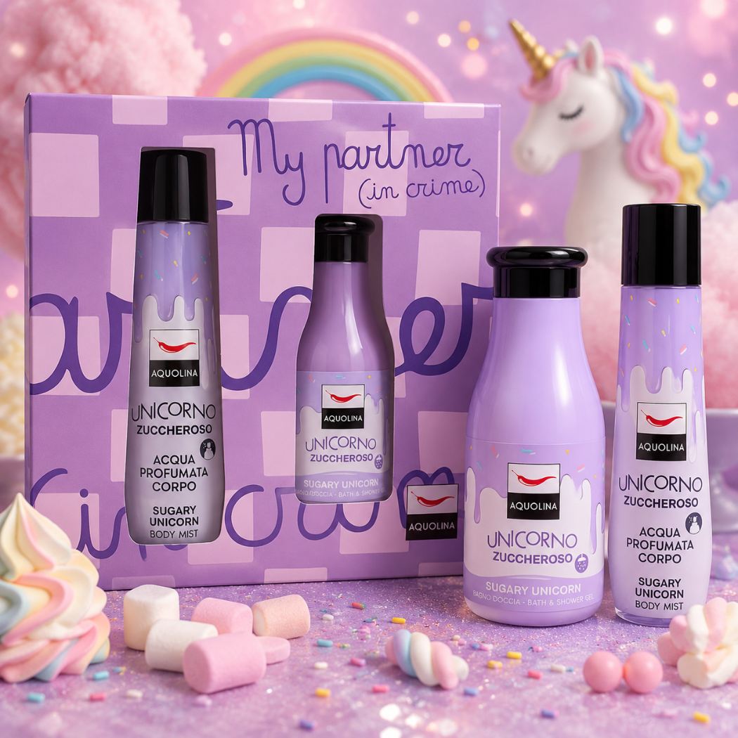 AQUOLINA UNICORNO ZUCCHEROSO - Cofanetto My Partner In Crime | Acqua Profumata 150ml +Bagno Doccia 125ml