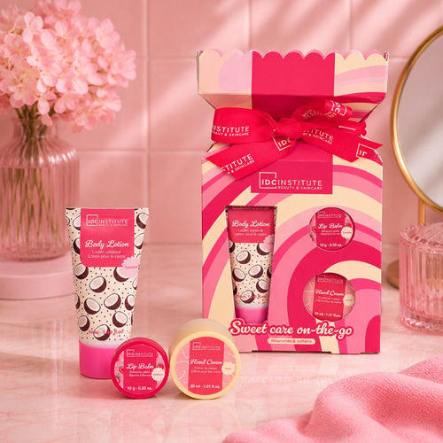 IDC INSTITUTE SWEET CARE ON-THE-GO -Lozione Corpo 50ml + Crema Mani 30ml + Balsamo Labbra 10g - Liquidò