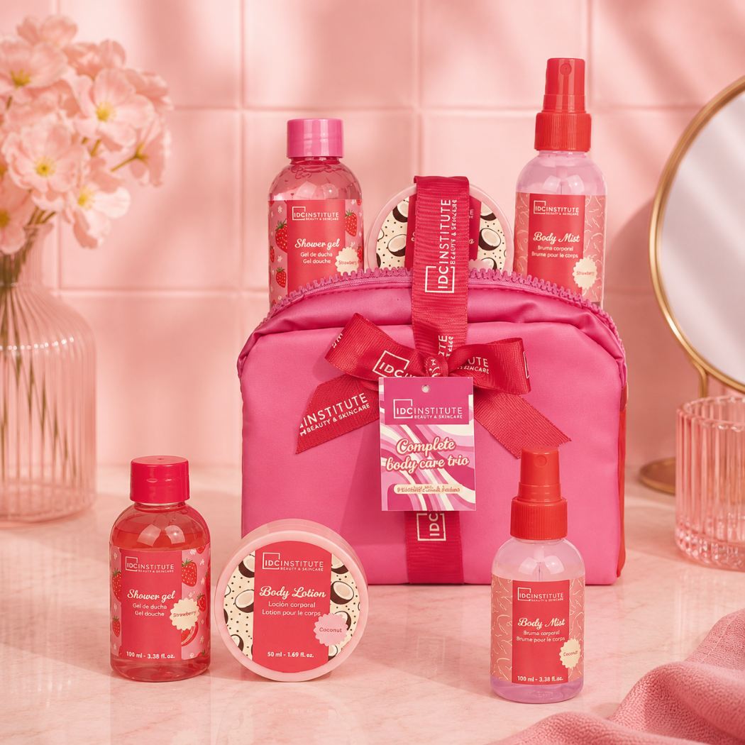IDC INSTITUTE COMPLETE BODY CARE TRIO - Shower Gel 100ml + Body Lotion 50ml + Body Mist 100ml + Pochette