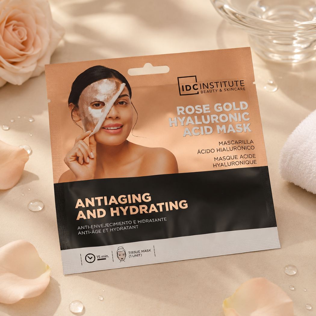 IDC INSTITUTE MASCHERA VISO ORO ROSA IDRATANTE E ANTIRUGHE - Con acido ialuronico ed estratti vegetali - Liquidò