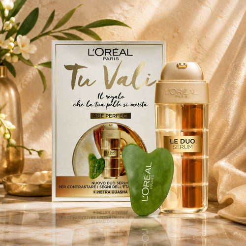 L'OREAL PARIS AGE PERFECT LE DUO SERUM COFANETTO "TU VALI" - Le Duo Serum Age Perfect 30 ml + 1 Pietra Gua Sha in resina verde - Liquidò