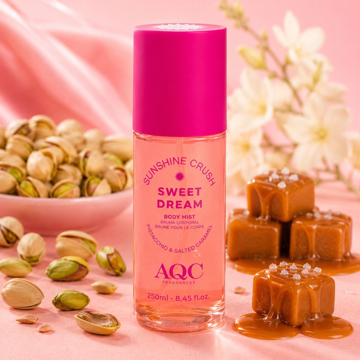 AQC SUNSHINE CRUSH SWEET DREAM BODY MIST - Spray Corpo Profumato al Pistacchio e Caramello Salato 250ml - Liquidò